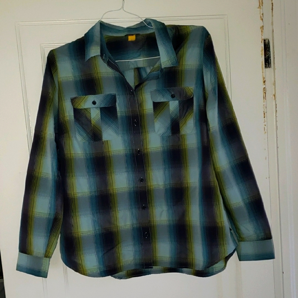 Sun Protection Blue and Green Plaid Shirt
